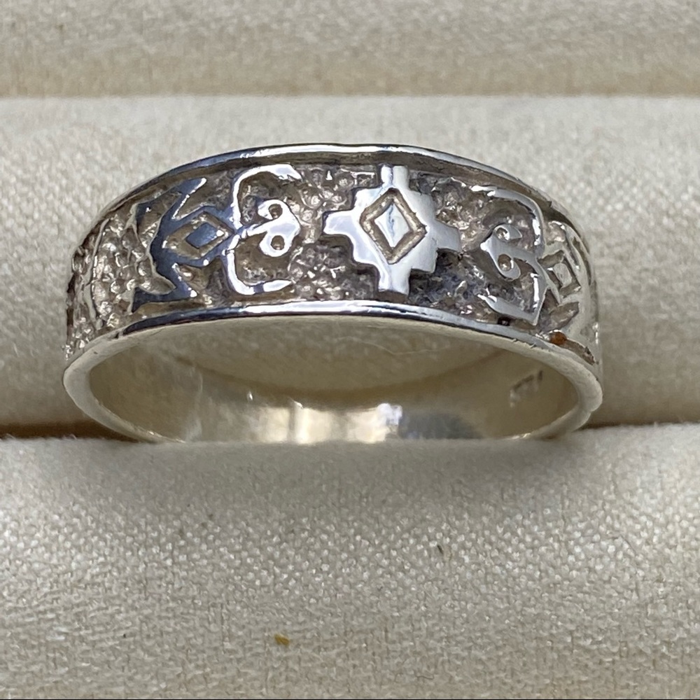 Vintage 925 Sterling Silver Southwestern Aztec Lizard Engraved Band Ring - Picture 16 of 16
